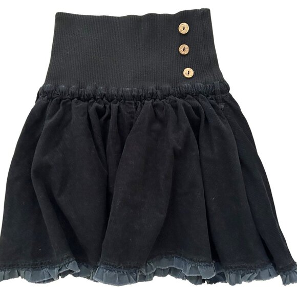 Free People FP Black Mini Short Cord Corduroy Skirt Smocked Pull On Sz 4 RARE - Picture 1 of 4